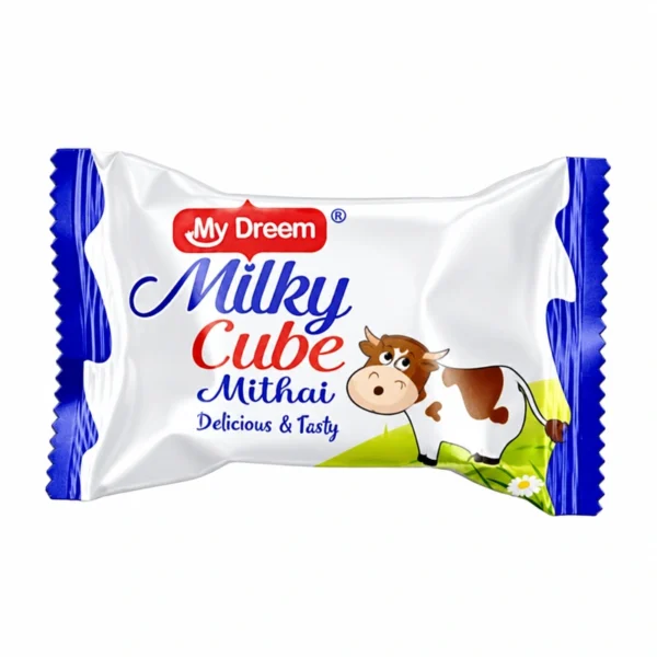 My Dreem Milky Cube wrapped sweet on a white background